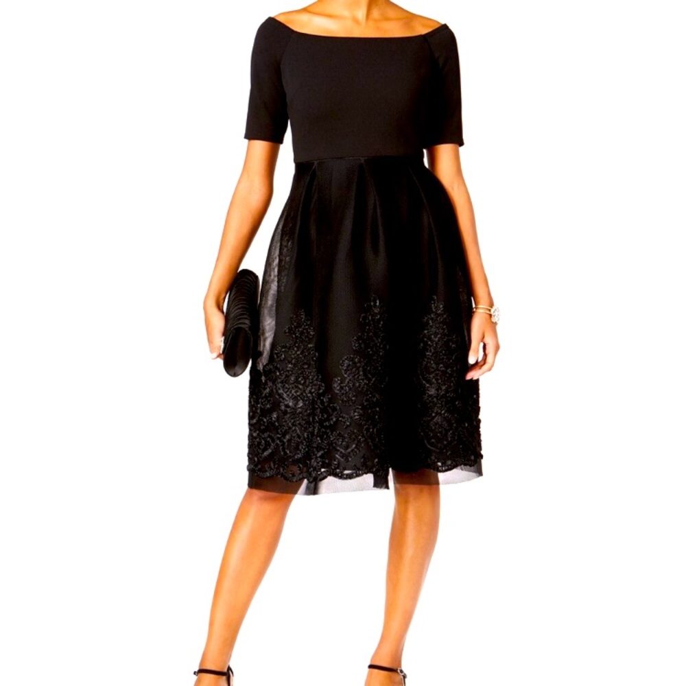 Jessica Howard Embroidered Mesh Fit & Flare Dress